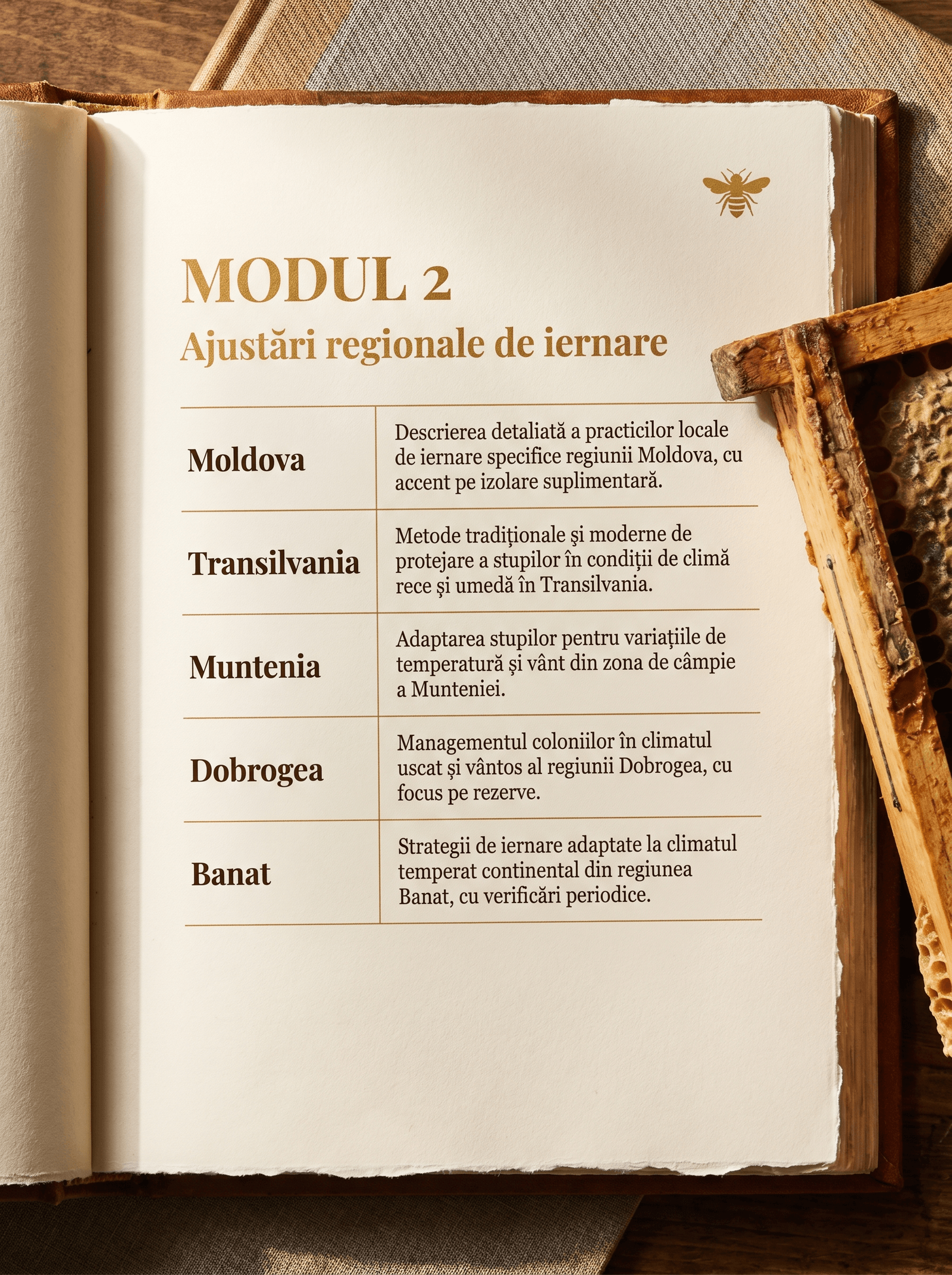 Pagină din manual: Ajustări regionale de iernare pentru toate regiunile României (Modul 2)